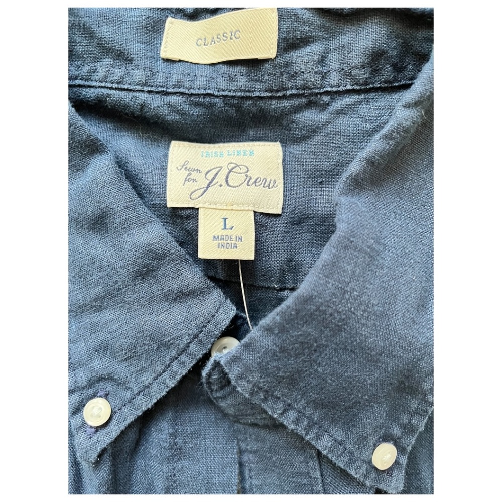 J Crew Irish Linen Blue Button Down Oversized Shirt Size Large - Picture 7 of 9
